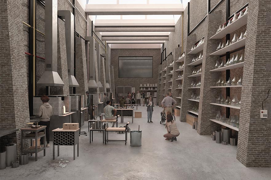 Render of the interior of an ancient-style museum