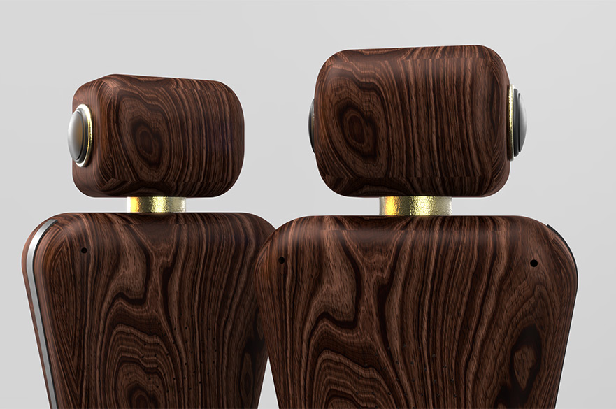 Render of the back of two wooden robots