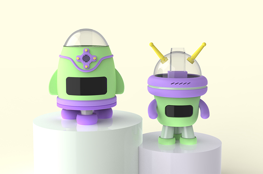 Render of a spaceship and alien coin counter