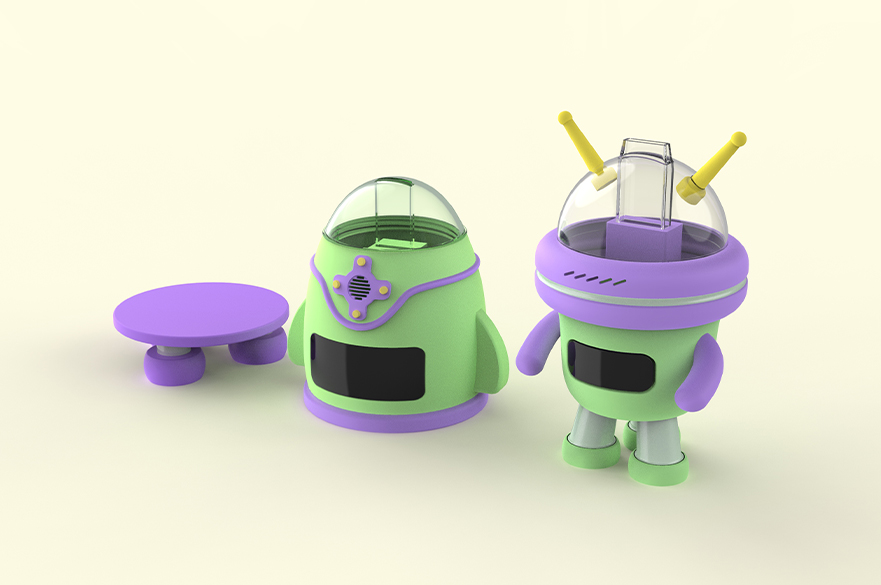 An alien and spaceship shaped piggy bank