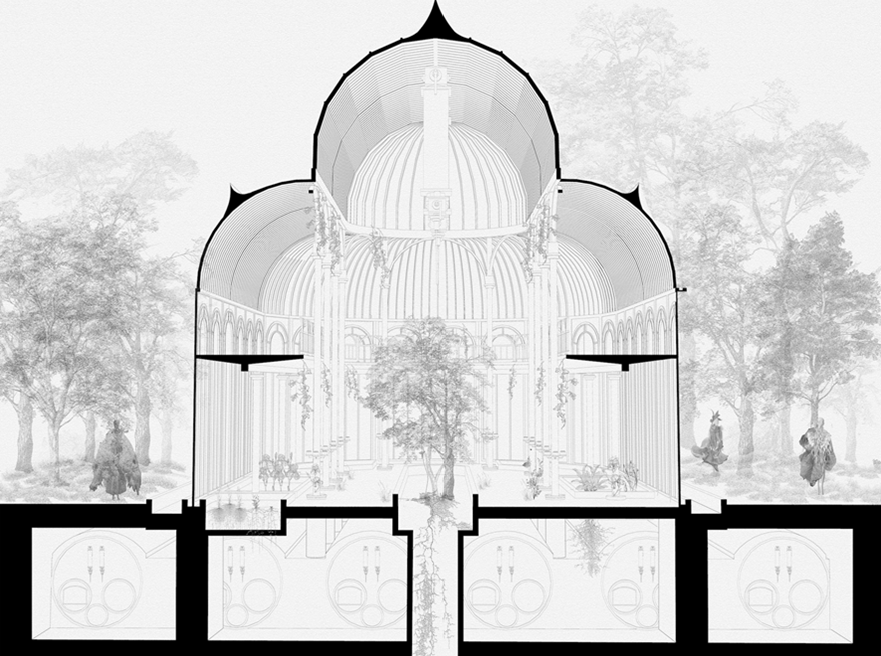 An architect's drawing of a building.