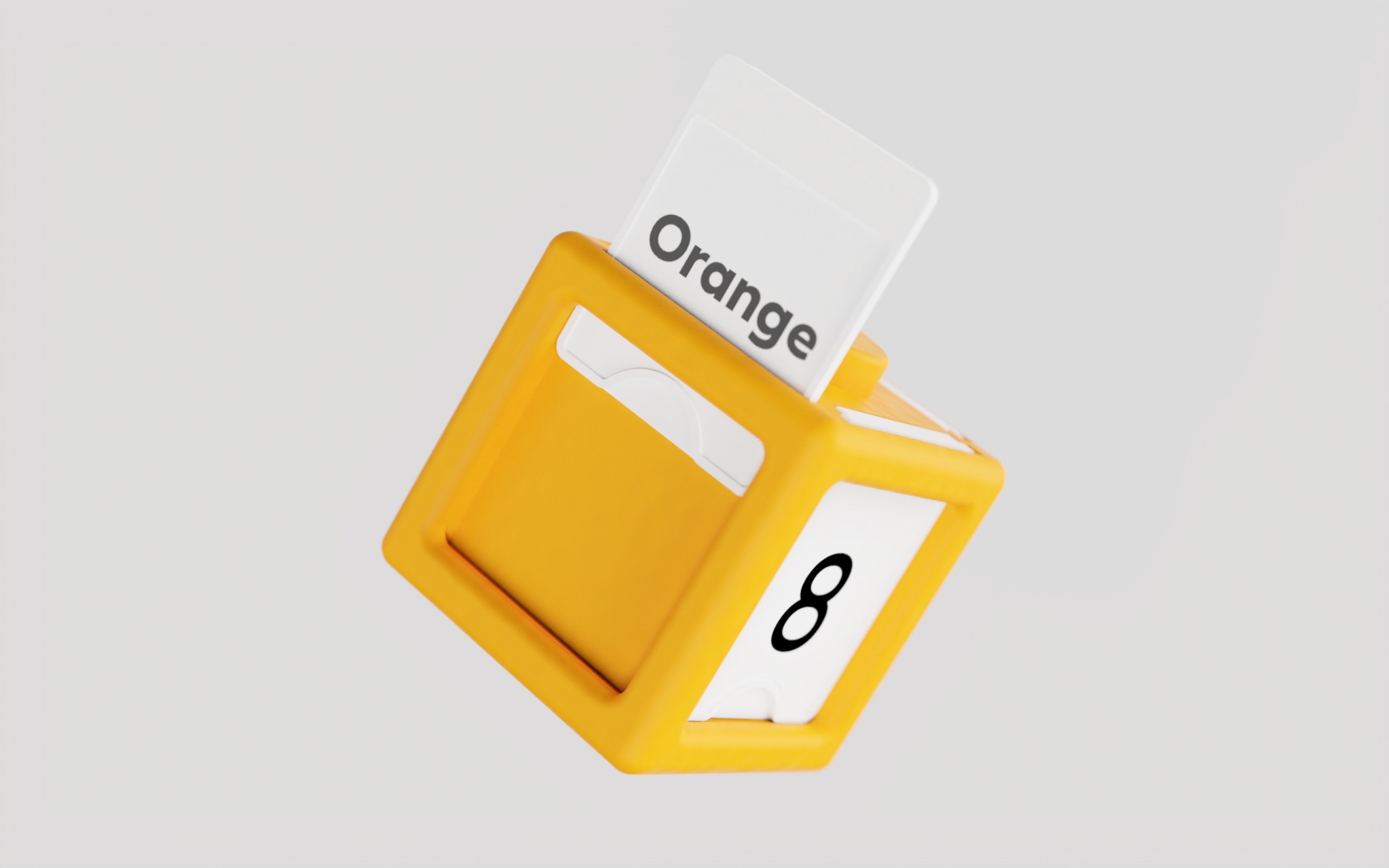 An orange brick with two labelled sides showing, one with the word Orange, the other with the number One,