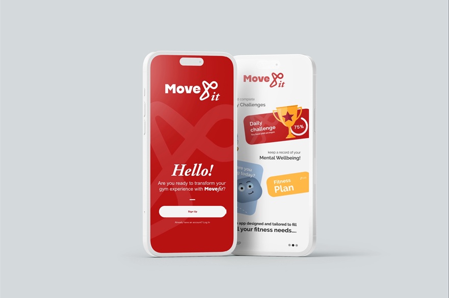 Mobile screens displaying a fitness app. There is information on one of the screens about daily awards and achievements.