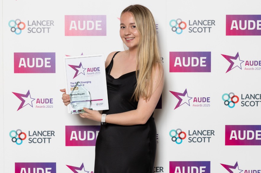 Image of Biodiversity Conservation alumni Jemma Maguire at the AUDE award ceremony.