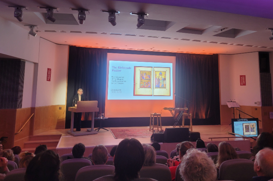 Kate Mosse speaks at the exhibition about the Melisende psalter