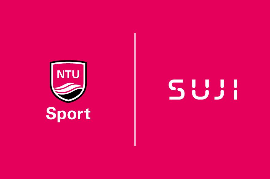 Pink background with NTU Sport and Suji Logo
