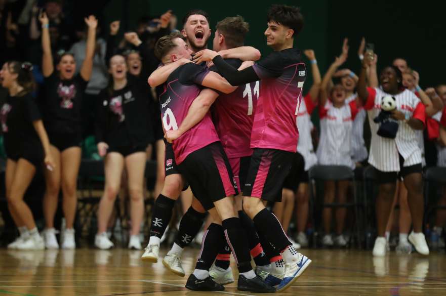 NTU mens futsal celebrating goal