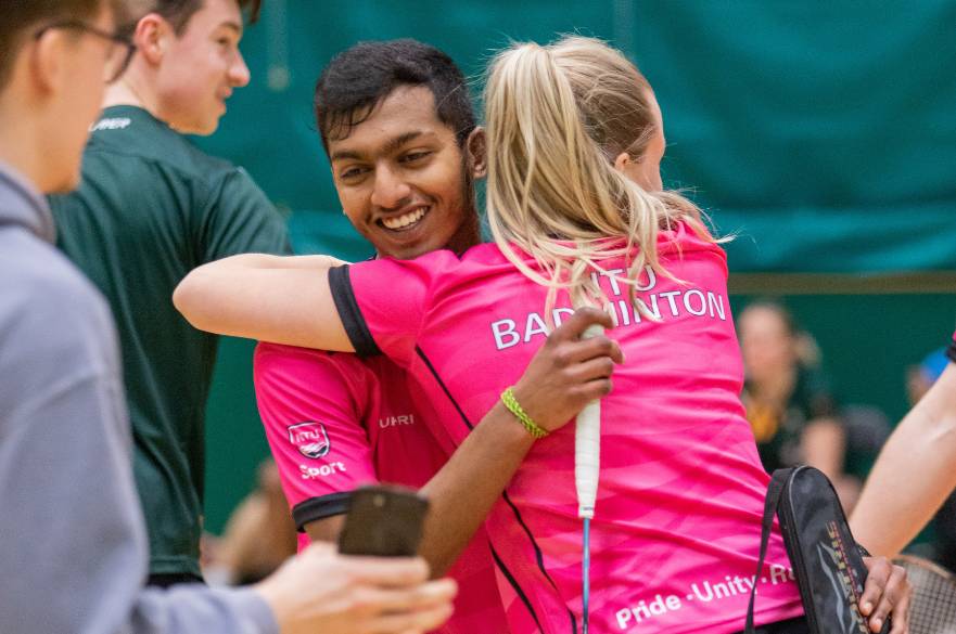 NTU Badminton celebrating victory