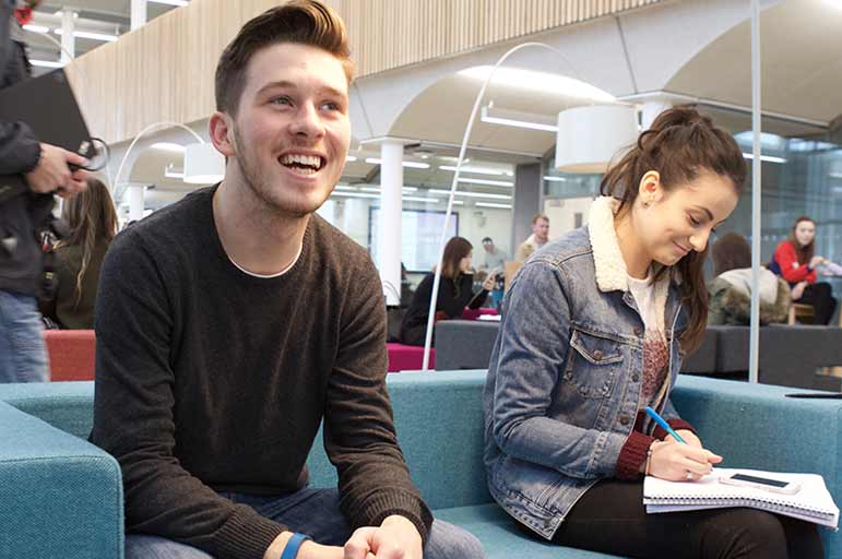 Two students in the Pavillion