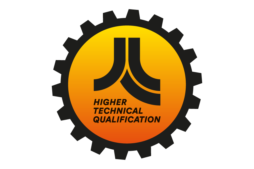 An orange cog that serves as the logo for HTQs.