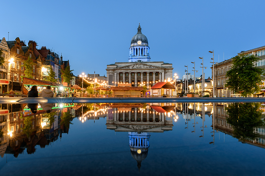 Nottingham's Old Market square at night