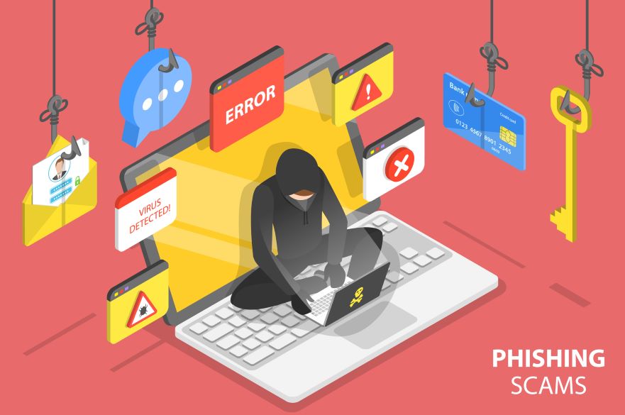 Graphic of a fraudster gaining personal information online