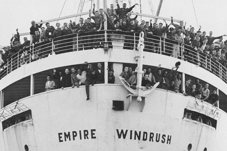 The Empire Windrush ship arriving in the UK with Caribbean migrants onboard