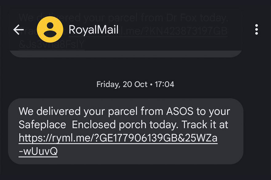 Screenshot of a text message