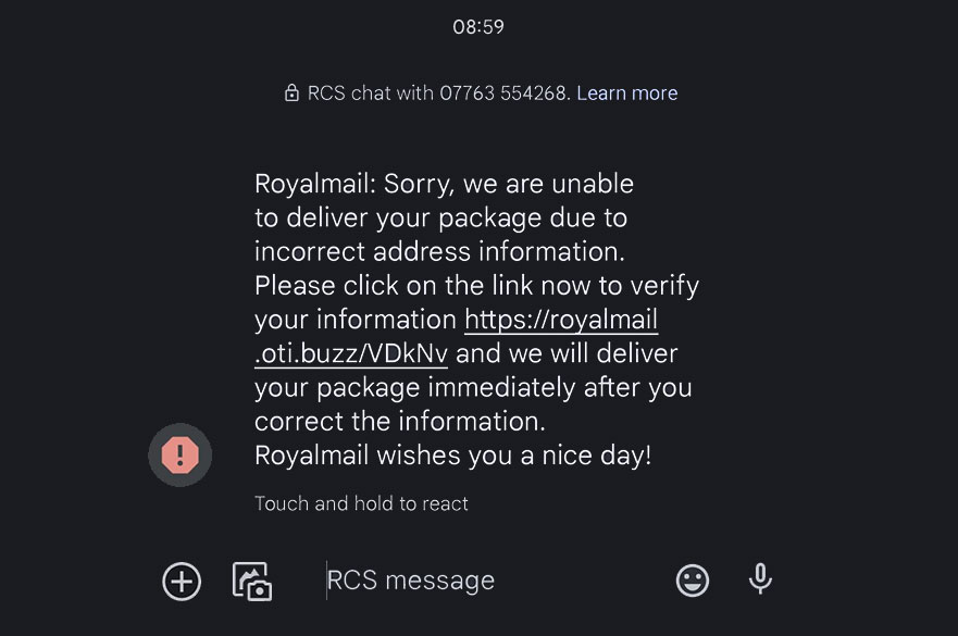 Screenshot of a text message
