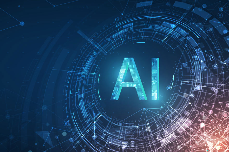 A graphic of AI in a digital landscape