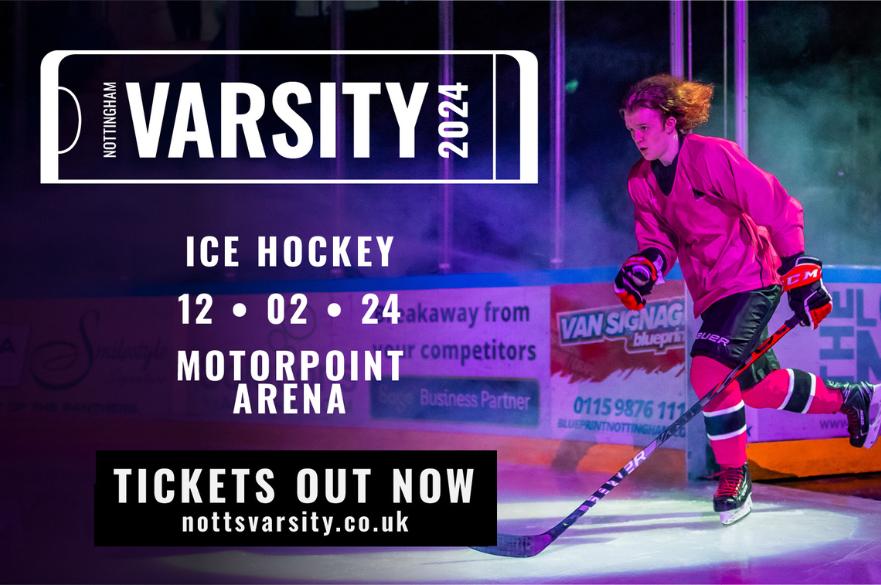 Image of NTU Ice Hockey player entering the ice in front of a sell out crowd
