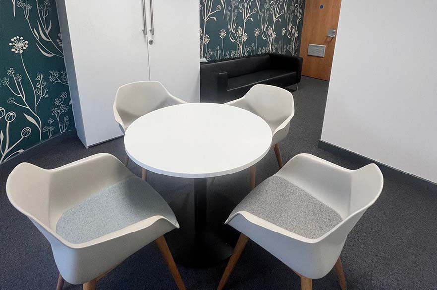 The Haven has soft seating, table and chairs and is a calm, quiet space