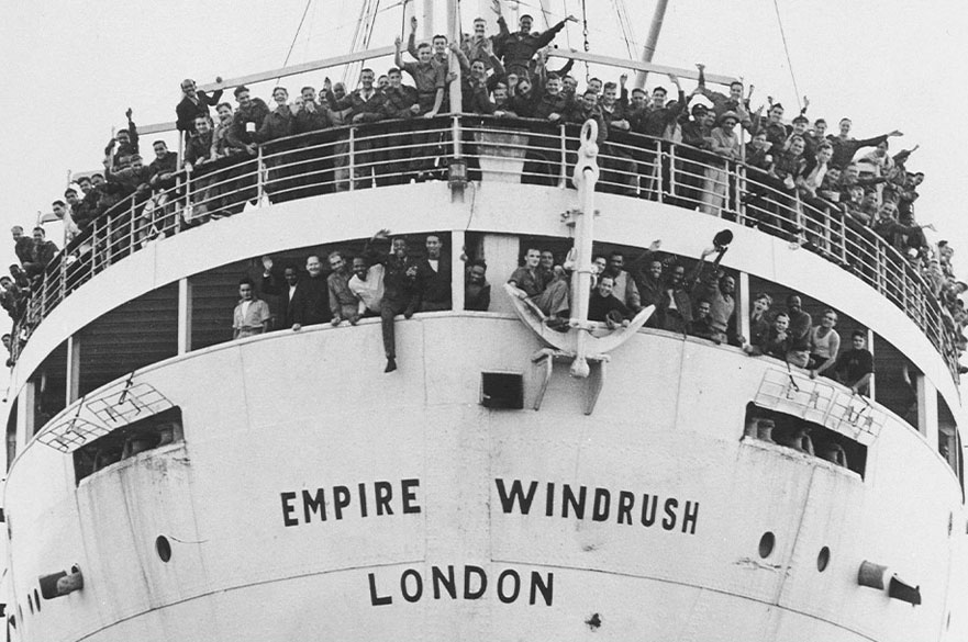 The Empire Windrush carrying hundreds of passengers from the Caribbean