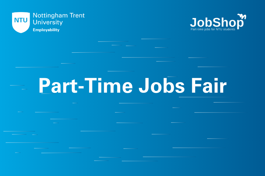 The words Part time jobs fair are written on a blue background