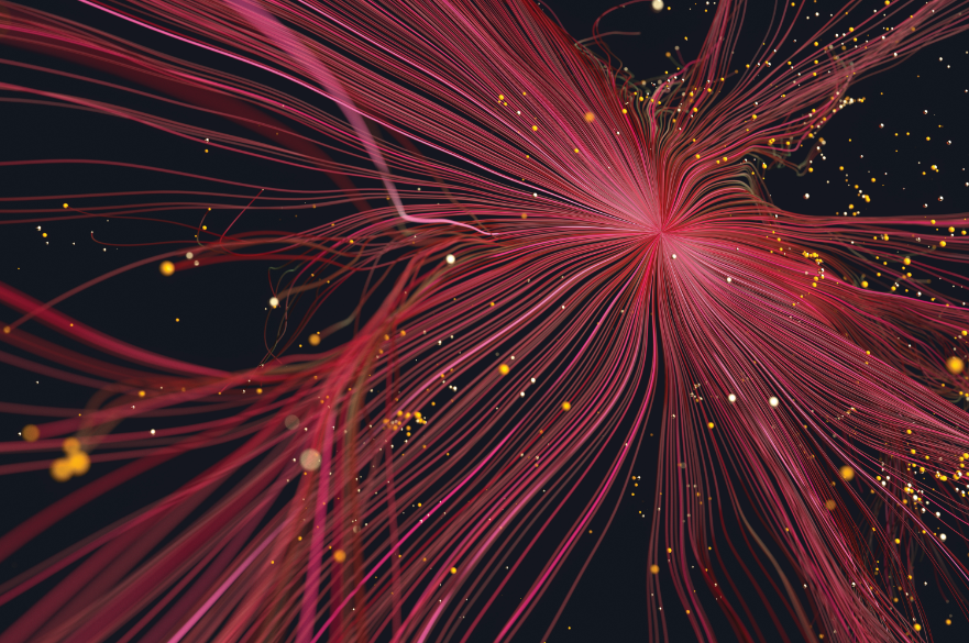Streaks of red in a web-like pattern