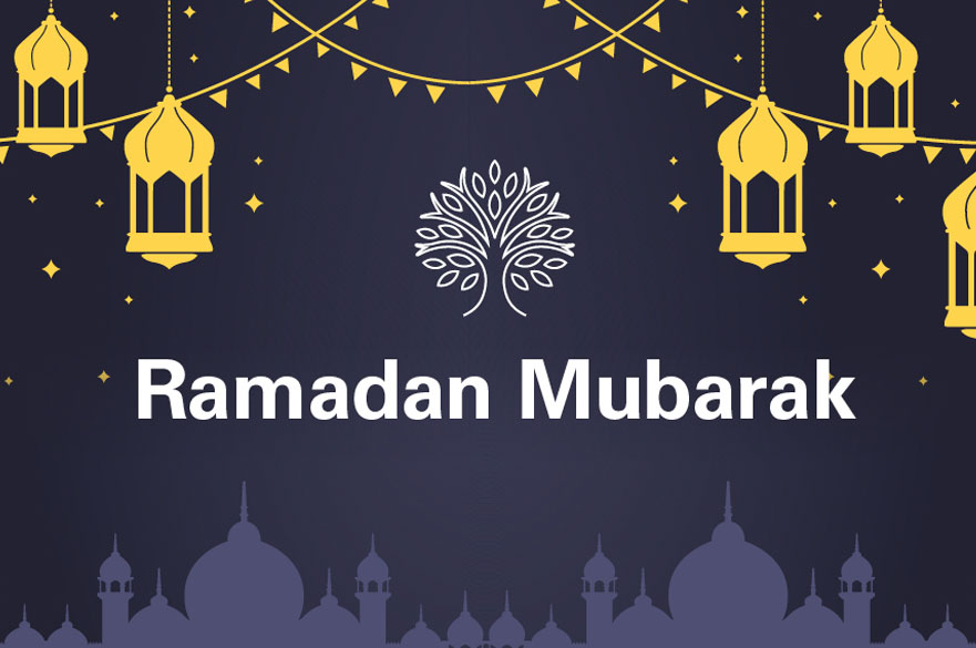 Icon showing the silhouette of two mosques with the words 'Ramdan Mubarak' above them